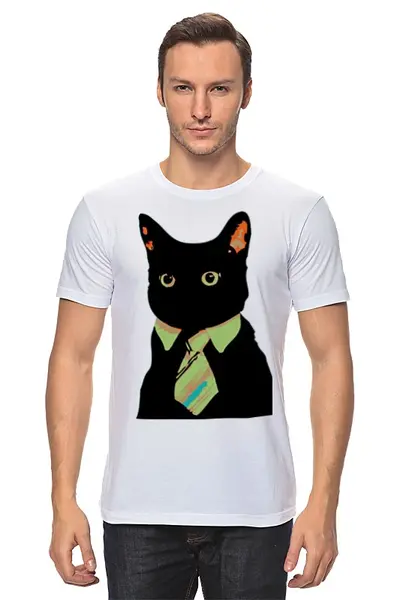 Заказать мужскую футболку в Москве. Футболка классическая Деловой кот от karbafoss - готовые дизайны и нанесение принтов.