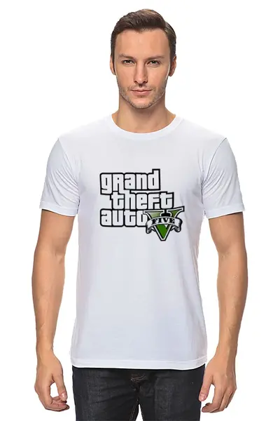 Заказать мужскую футболку в Москве. Футболка классическая Grand Theft Auto V от YellowCloverShop - готовые дизайны и нанесение принтов.