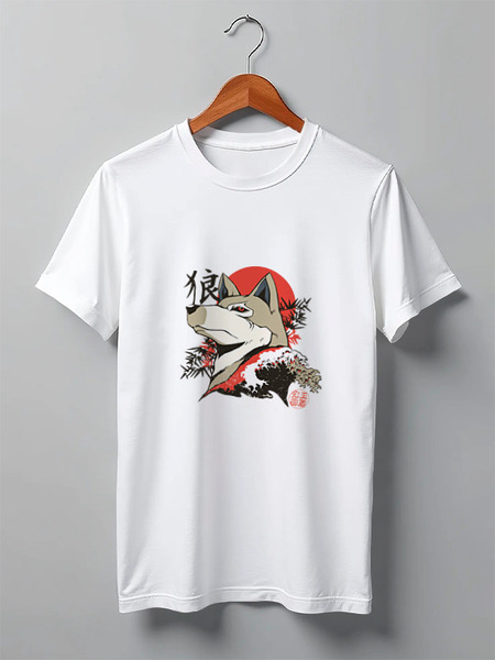 Заказать мужскую футболку в Москве. Футболка классическая Japanese Wolf от Павел Павел - готовые дизайны и нанесение принтов.
