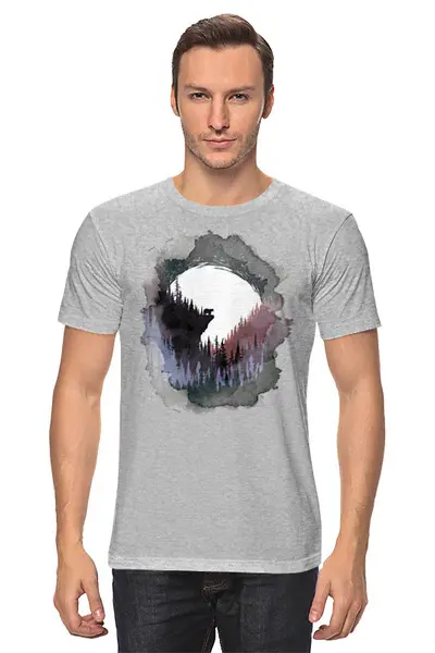Заказать мужскую футболку в Москве. Футболка классическая Bear and Moon от oneredfoxstore@gmail.com - готовые дизайны и нанесение принтов.