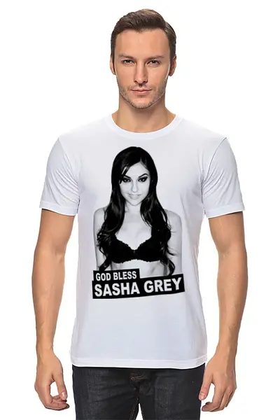 Заказать мужскую футболку в Москве. Футболка классическая Sasha Grey от cherdantcev - готовые дизайны и нанесение принтов.