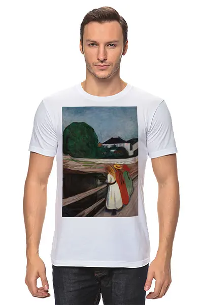 Заказать мужскую футболку в Москве. Футболка классическая Девушки на мосту (картина Эдварда Мунка) от trend - готовые дизайны и нанесение принтов.