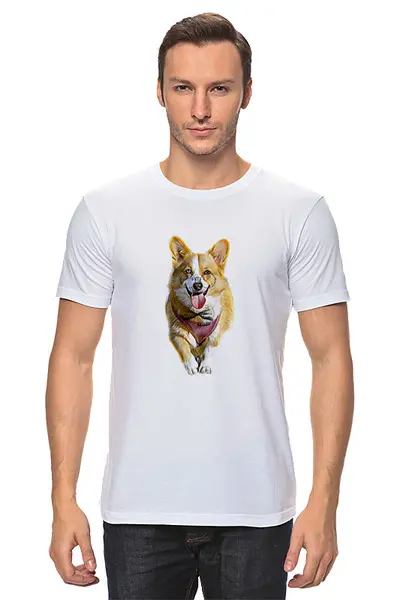 Заказать мужскую футболку в Москве. Футболка классическая Корги собака в очках от ArtemLC - готовые дизайны и нанесение принтов.