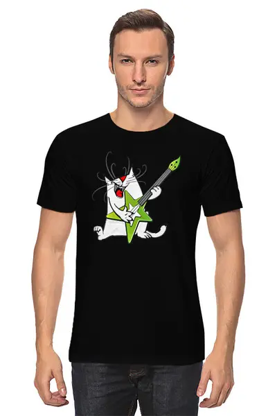 Заказать мужскую футболку в Москве. Футболка классическая Котик гитарист от T-shirt print  - готовые дизайны и нанесение принтов.