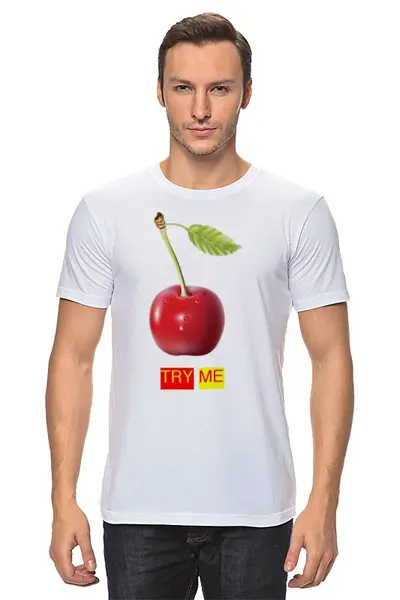 Заказать мужскую футболку в Москве. Футболка классическая TRY ME от Nalivaev - готовые дизайны и нанесение принтов.