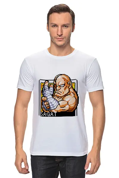 Заказать мужскую футболку в Москве. Футболка классическая Street Fighter Sagat Hoodie от StreetMag - готовые дизайны и нанесение принтов.