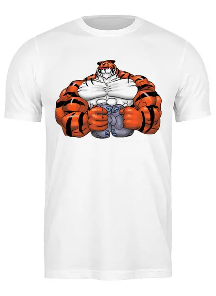 Заказать мужскую футболку в Москве. Футболка классическая Тигр культурист от Sergey Lisitsyn (slisicin) - готовые дизайны и нанесение принтов.
