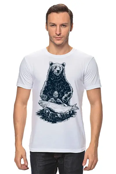 Заказать мужскую футболку в Москве. Футболка классическая Медвежья рыбалка от printik - готовые дизайны и нанесение принтов.