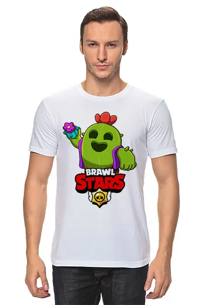 Заказать мужскую футболку в Москве. Футболка классическая BRAWL STARS SPIKE от geekbox - готовые дизайны и нанесение принтов.