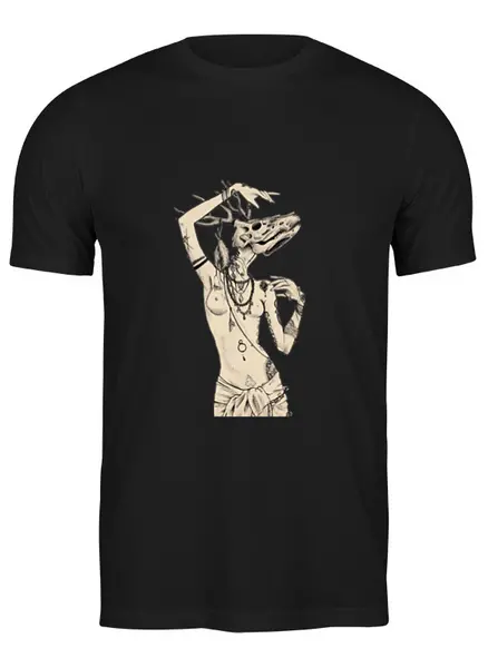 Заказать мужскую футболку в Москве. Футболка классическая Девушка с черепом оленя от HeyleyFox  - готовые дизайны и нанесение принтов.