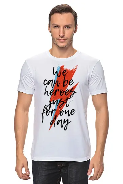Заказать мужскую футболку в Москве. Футболка классическая Heroes. Дэвид Боуи от geekbox - готовые дизайны и нанесение принтов.