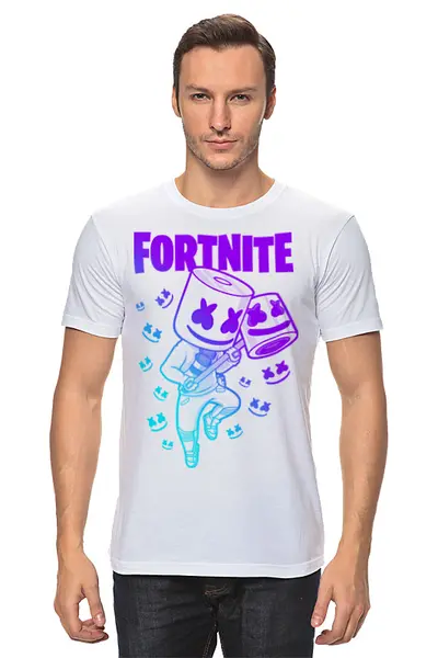 Заказать мужскую футболку в Москве. Футболка классическая MARSHMELLO FORTNITE от geekbox - готовые дизайны и нанесение принтов.