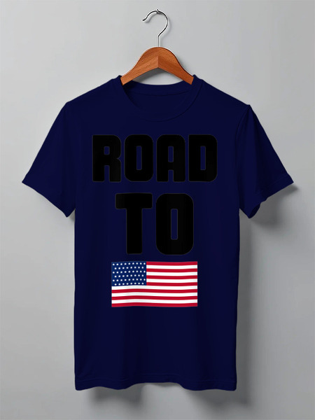 Заказать мужскую футболку в Москве. Футболка классическая Road to USA от RICH LIFE - готовые дизайны и нанесение принтов.
