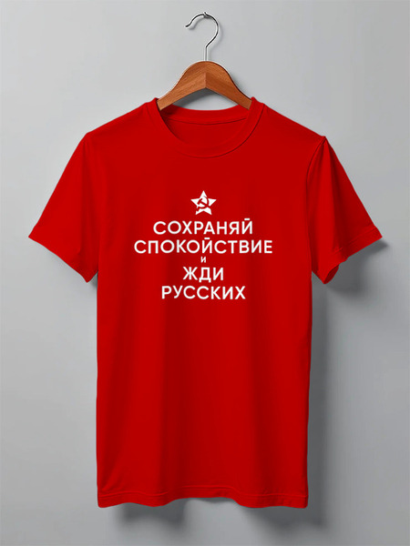 Заказать мужскую футболку в Москве. Футболка классическая Жди русских от Интроверт-магазин  - готовые дизайны и нанесение принтов.