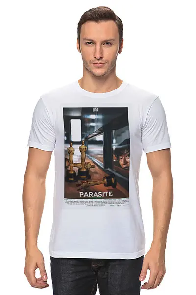 Заказать мужскую футболку в Москве. Футболка классическая Паразиты / Parasite от kino.printio.ru - готовые дизайны и нанесение принтов.
