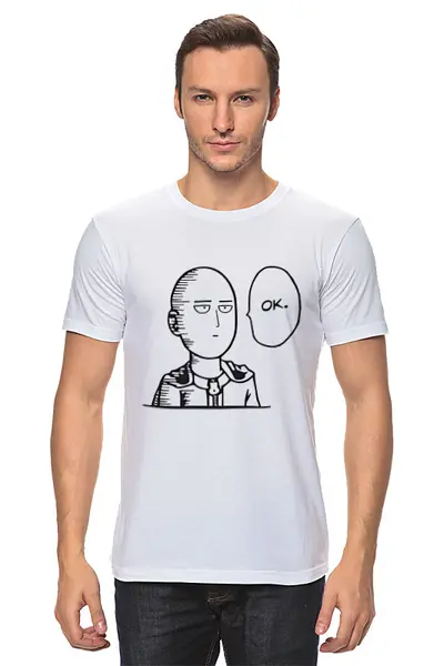 Заказать мужскую футболку в Москве. Футболка классическая Сайтама. Ван Панч Мен от K-maker - готовые дизайны и нанесение принтов.