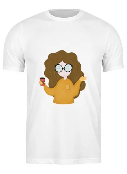 Заказать мужскую футболку в Москве. Футболка классическая Девочка с кофе от Anastasia  - готовые дизайны и нанесение принтов.