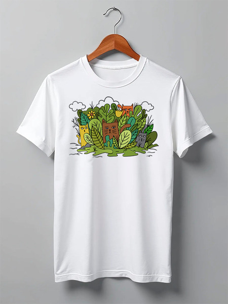Заказать мужскую футболку в Москве. Футболка классическая Cats Here от oneredfoxstore@gmail.com - готовые дизайны и нанесение принтов.
