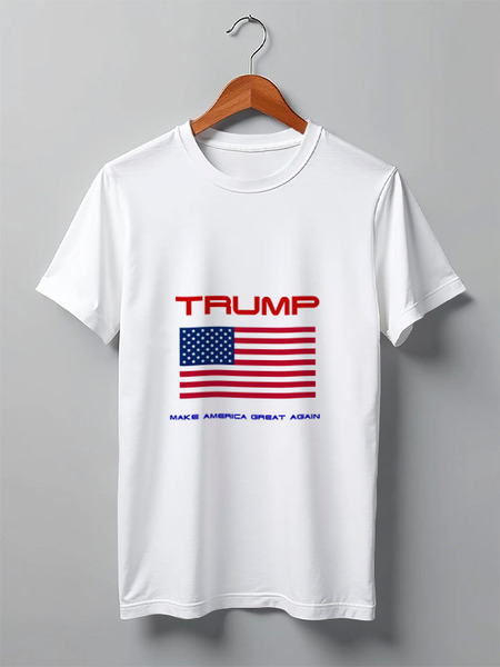 Заказать мужскую футболку в Москве. Футболка классическая Трамп наш! от игорь попов - готовые дизайны и нанесение принтов.