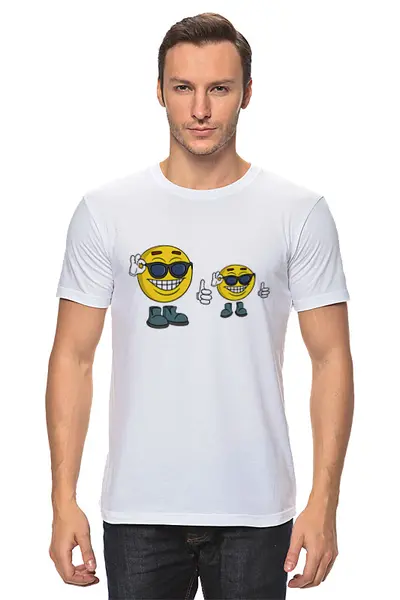 Заказать мужскую футболку в Москве. Футболка классическая Смайлы в очках от Memepedia - готовые дизайны и нанесение принтов.