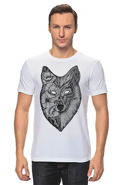 Заказать мужскую футболку в Москве. Футболка классическая волк (wolf) от mariedamn - готовые дизайны и нанесение принтов.