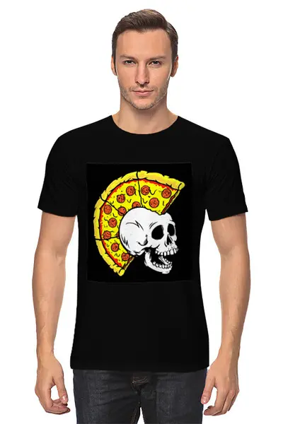 Заказать мужскую футболку в Москве. Футболка классическая Пицца и череп от THE_NISE  - готовые дизайны и нанесение принтов.