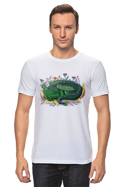 Заказать мужскую футболку в Москве. Футболка классическая Зеленый дракон в листьях от tigerda  - готовые дизайны и нанесение принтов.