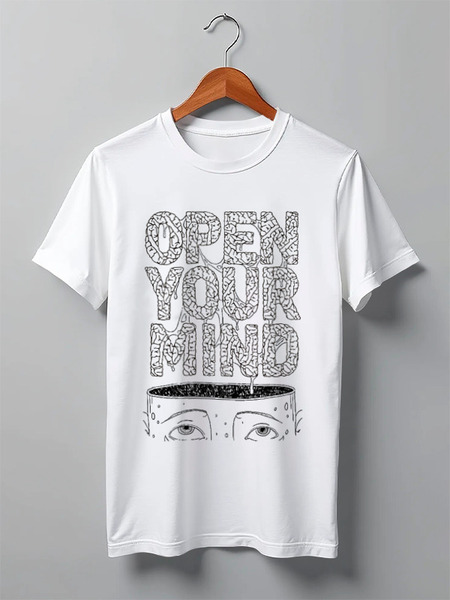 Заказать мужскую футболку в Москве. Футболка классическая Open your mind от Blue whale - готовые дизайны и нанесение принтов.