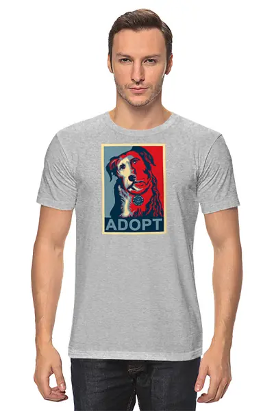 Заказать мужскую футболку в Москве. Футболка классическая «Adopt a dog!», в стиле Obey от Andy Quarry - готовые дизайны и нанесение принтов.