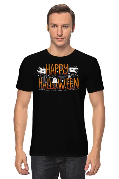 Заказать мужскую футболку в Москве. Футболка классическая Happy Halloween от balden - готовые дизайны и нанесение принтов.