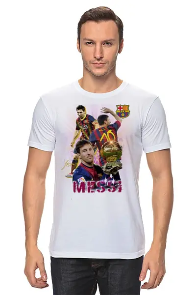 Заказать мужскую футболку в Москве. Футболка классическая Месси - Барселона от  ЯрМайка - готовые дизайны и нанесение принтов.
