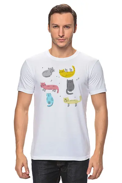 Заказать мужскую футболку в Москве. Футболка классическая Cats Here от oneredfoxstore@gmail.com - готовые дизайны и нанесение принтов.