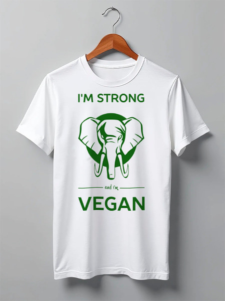 Заказать мужскую футболку в Москве. Футболка классическая I'm strong & i'm vegan от catification - готовые дизайны и нанесение принтов.