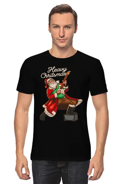 Заказать мужскую футболку в Москве. Футболка классическая Санта с гитарой от T-shirt print  - готовые дизайны и нанесение принтов.