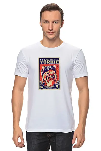 Заказать мужскую футболку в Москве. Футболка классическая Собака: YORKIE от Виктор Гришин - готовые дизайны и нанесение принтов.