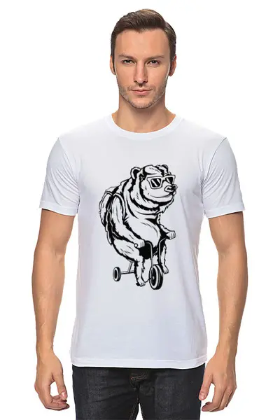 Заказать мужскую футболку в Москве. Футболка классическая Медведь на велосипеде от Nos  - готовые дизайны и нанесение принтов.