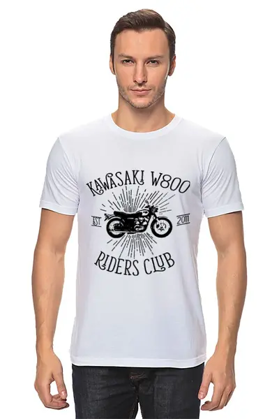 Заказать мужскую футболку в Москве. Футболка классическая Kawasaki W800 Riders Club от madwheelz - готовые дизайны и нанесение принтов.
