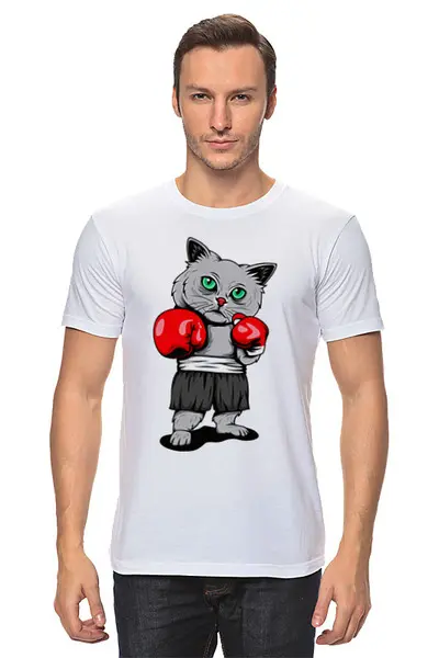 Заказать мужскую футболку в Москве. Футболка классическая BoxingCAT от balden - готовые дизайны и нанесение принтов.