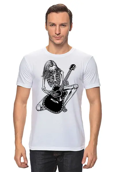 Заказать мужскую футболку в Москве. Футболка классическая Скелет с гитарой от Leichenwagen - готовые дизайны и нанесение принтов.