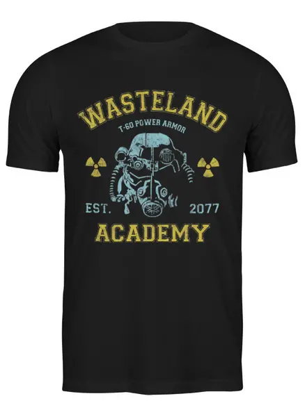Заказать мужскую футболку в Москве. Футболка классическая Fallout. Wasteland Academy от geekbox - готовые дизайны и нанесение принтов.