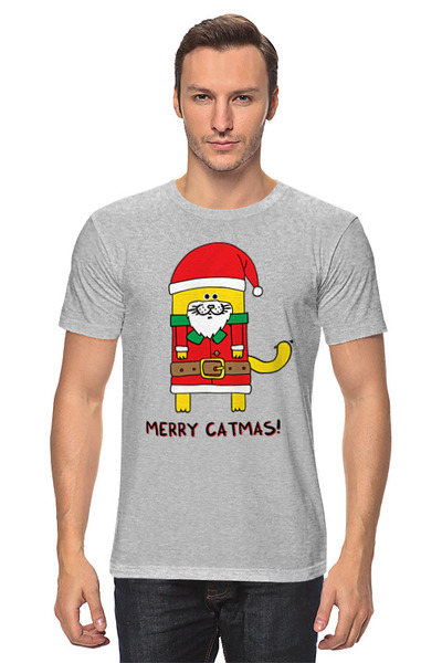 Заказать мужскую футболку в Москве. Футболка классическая Merry Catmas от skynatural - готовые дизайны и нанесение принтов.