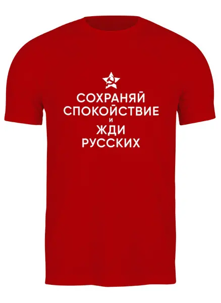 Заказать мужскую футболку в Москве. Футболка классическая Жди русских от Интроверт-магазин  - готовые дизайны и нанесение принтов.