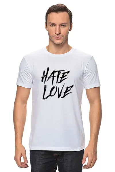 Заказать мужскую футболку в Москве. Футболка классическая Рэпер FACE Hate Love от philipp53@yandex.ru - готовые дизайны и нанесение принтов.