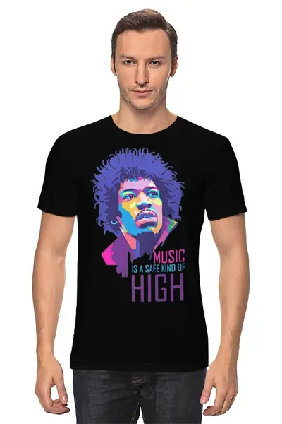 Заказать мужскую футболку в Москве. Футболка классическая Джими Хендрикс от geekbox - готовые дизайны и нанесение принтов.