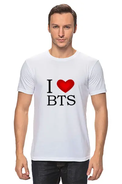 Заказать мужскую футболку в Москве. Футболка классическая I love BTS от THE_NISE  - готовые дизайны и нанесение принтов.