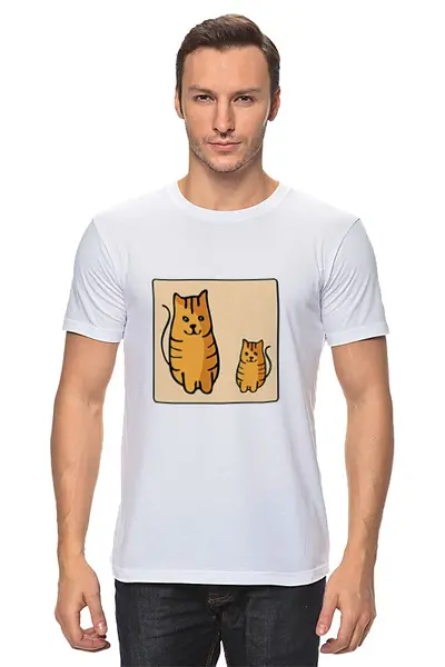 Заказать мужскую футболку в Москве. Футболка классическая Два котика, смотрящие друг на друга от asnia@ya.ru - готовые дизайны и нанесение принтов.