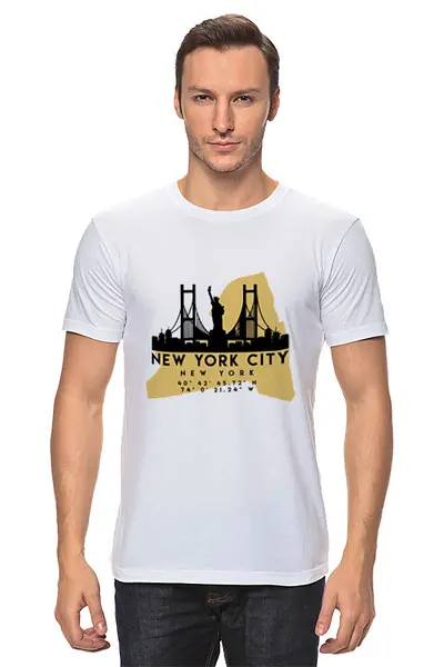 Заказать мужскую футболку в Москве. Футболка классическая США (Нью-Йорк) от skynatural - готовые дизайны и нанесение принтов.