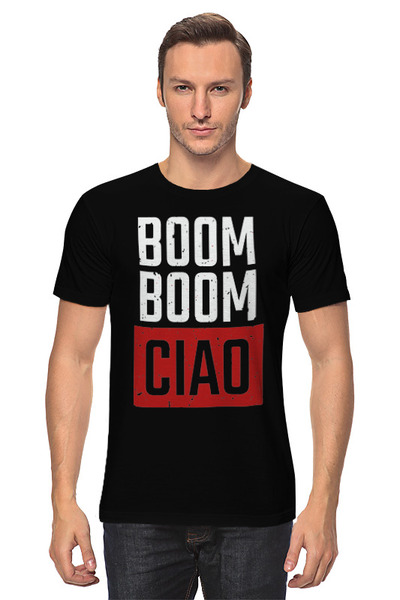 Заказать мужскую футболку в Москве. Футболка классическая Boom Boom Ciao от skynatural - готовые дизайны и нанесение принтов.