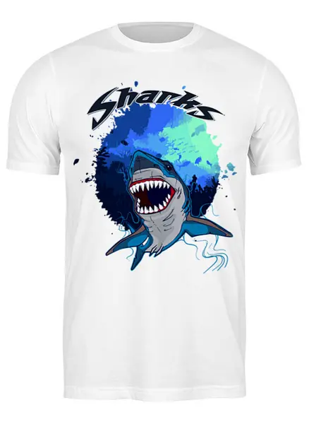 Заказать мужскую футболку в Москве. Футболка классическая Sharks от balden - готовые дизайны и нанесение принтов.