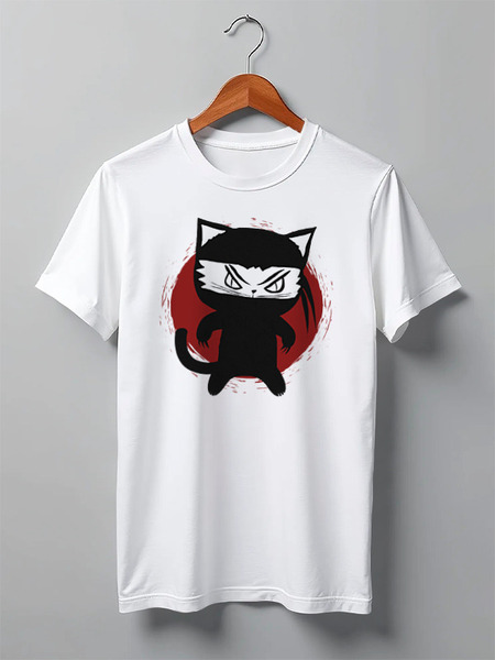 Заказать мужскую футболку в Москве. Футболка классическая Ninja Cat от oneredfoxstore@gmail.com - готовые дизайны и нанесение принтов.